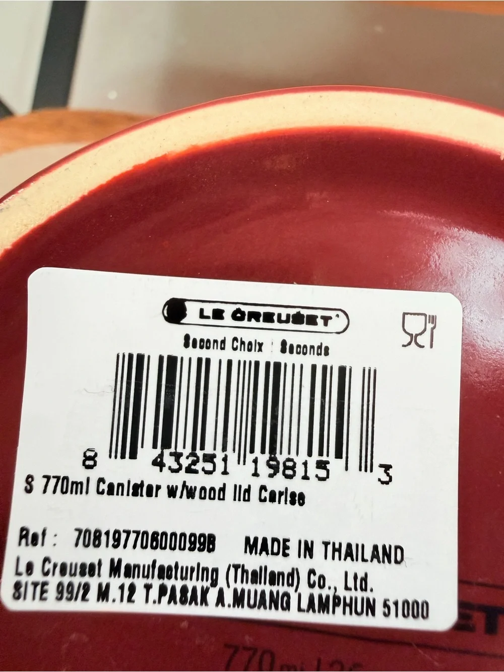 Le Creuset CERISE Stoneware Signature Storage Canister Wood Lid 26oz /770ml Set2
